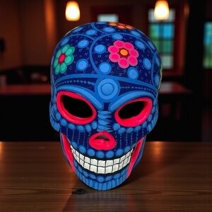 Mexican Clay Skull Hand painted blue 4”
New